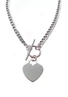 Dangle Flat Heart Toggle Necklace in Sterling Silver