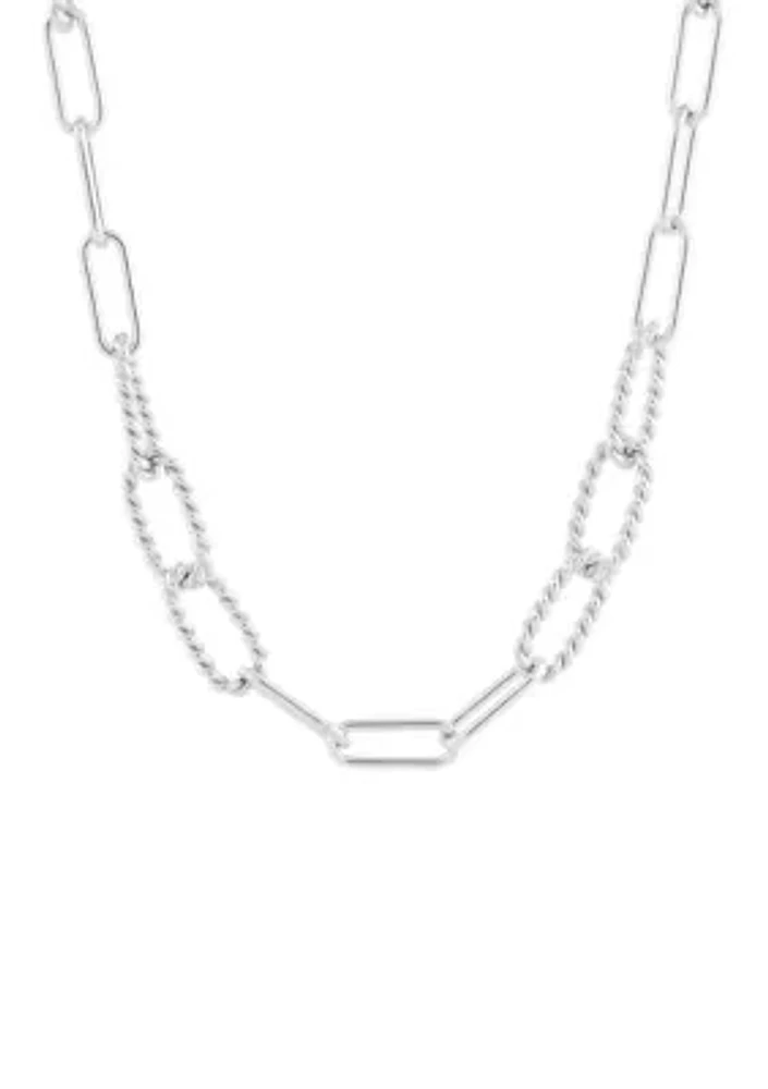 Hollow Twist and Paperclip Necklace in Sterling Silver