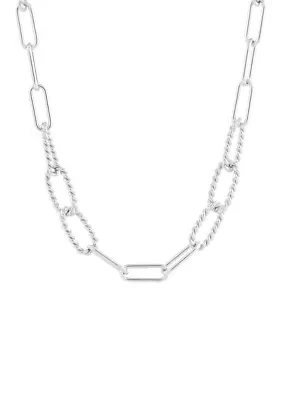 Hollow Twist and Paperclip Necklace in Sterling Silver