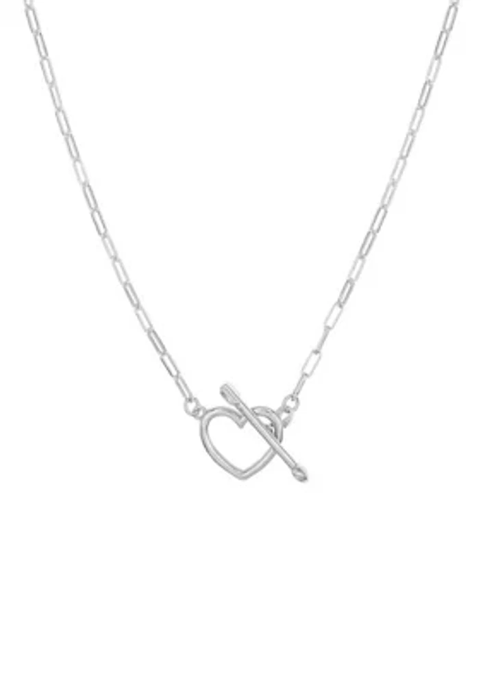 Heart Toggle on Baby Paperclip Chain Necklace in Sterling Silver