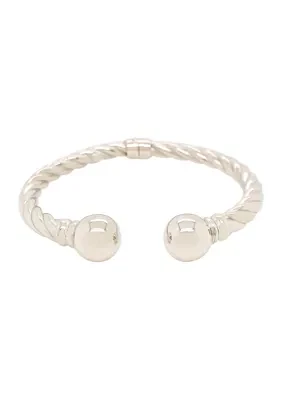 Twist Cuff/Beads Bangle in Sterling Silver