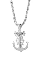 Large Gents Anchor with Jesus Pendant with 22" Rope Chain in Sterling Silver