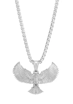 Flying Eagle Pendant with 22" Box Chain in Sterling Silver