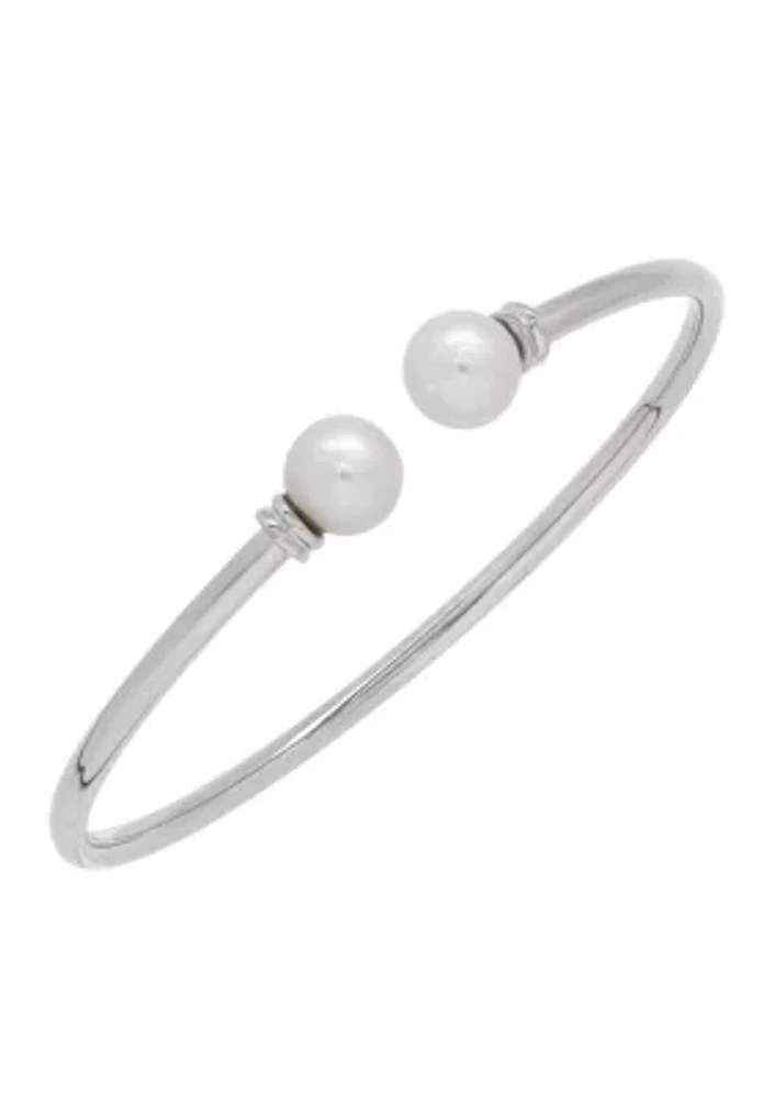 Sterling Silver Pearl Slip-On Bangle Bracelet