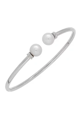 Sterling Silver Pearl Slip-On Bangle Bracelet