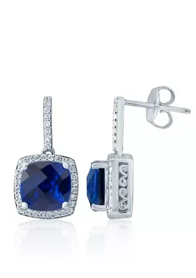 Created Sapphire and White Topaz Earrings in Sterling Silver