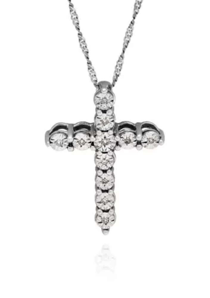 1/10 ct. t.w. Diamond Pendant Cross Necklace in Sterling Silver