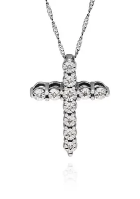 1/10 ct. t.w. Diamond Pendant Cross Necklace in Sterling Silver