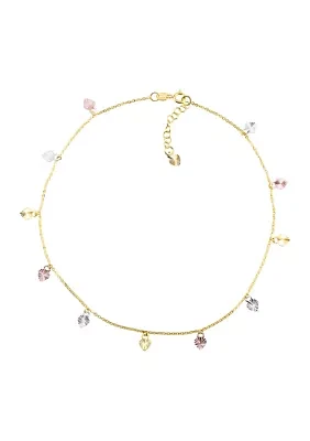 Dangle Heart Drop Anklet in 10K Yellow, White, and Rose Gold