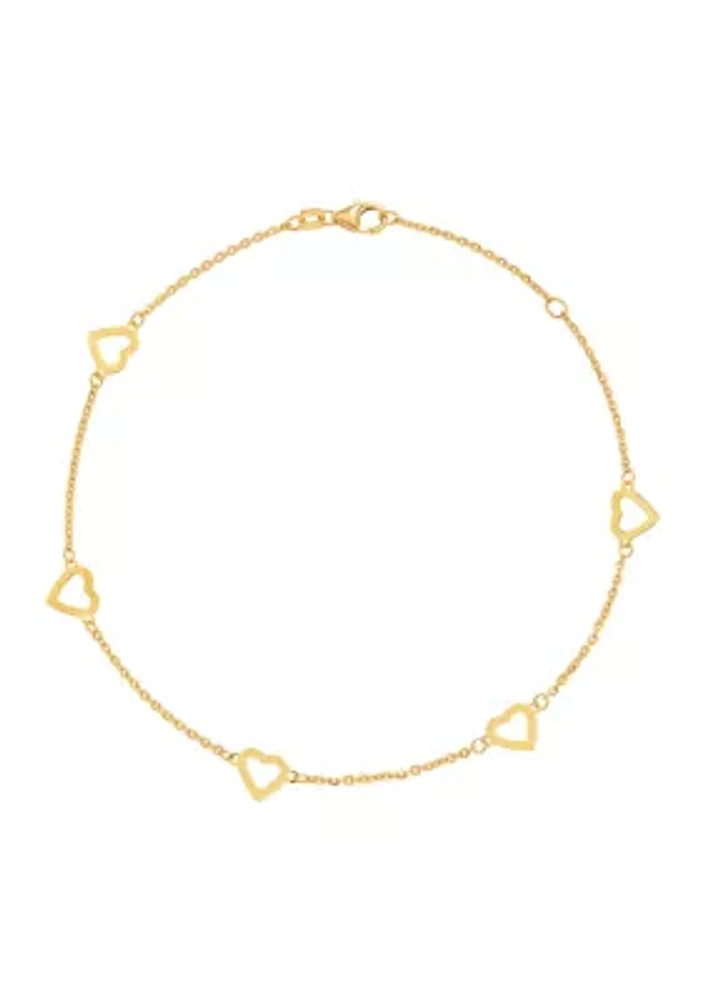 Flat Open Heart Anklet in 10K Yellow Gold