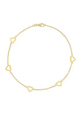 Flat Open Heart Anklet in 10K Yellow Gold