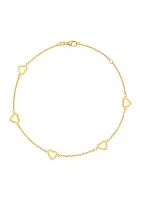 Flat Open Heart Anklet in 10K Yellow Gold