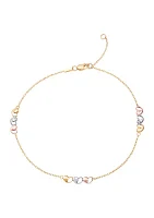 Triple Hollow Heart Station on Cable Chain Anklet in 10K Yello, White, and Rose Gold