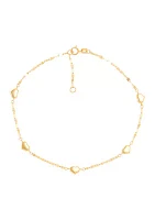 Heart Station On Mirror Chain Anklet in 10K Yellow Gold