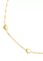 Heart Station On Mirror Chain Anklet in 10K Yellow Gold