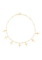 Beads and Cross Tincup Drop Anklet in 10K Yellow Gold