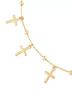 Beads and Cross Tincup Drop Anklet in 10K Yellow Gold