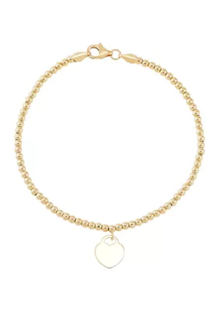 Dangle Heart Beaded Chain Bracelet in 10K Yellow Gold