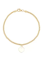 Dangle Heart Beaded Chain Bracelet in 10K Yellow Gold