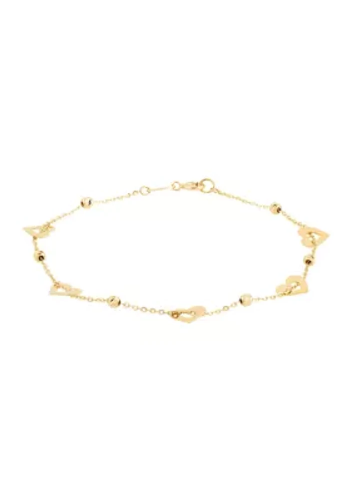 Heart Beaded Station Flat Bolo Bracelet in 10K Yellow Gold