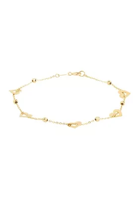 Heart Beaded Station Flat Bolo Bracelet in 10K Yellow Gold