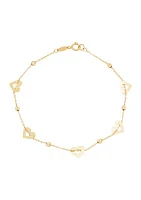 Heart Beaded Station Flat Bolo Bracelet in 10K Yellow Gold