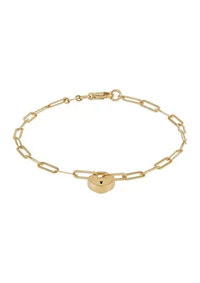 Heart Lock on Paperclip Chain Bracelet in 10K Yellow Gold