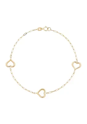 Heart Station Bracelet in 10K Yellow Gold