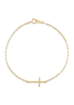 Cross Bracelet on Paperclip Chain in 10K Yellow Gold