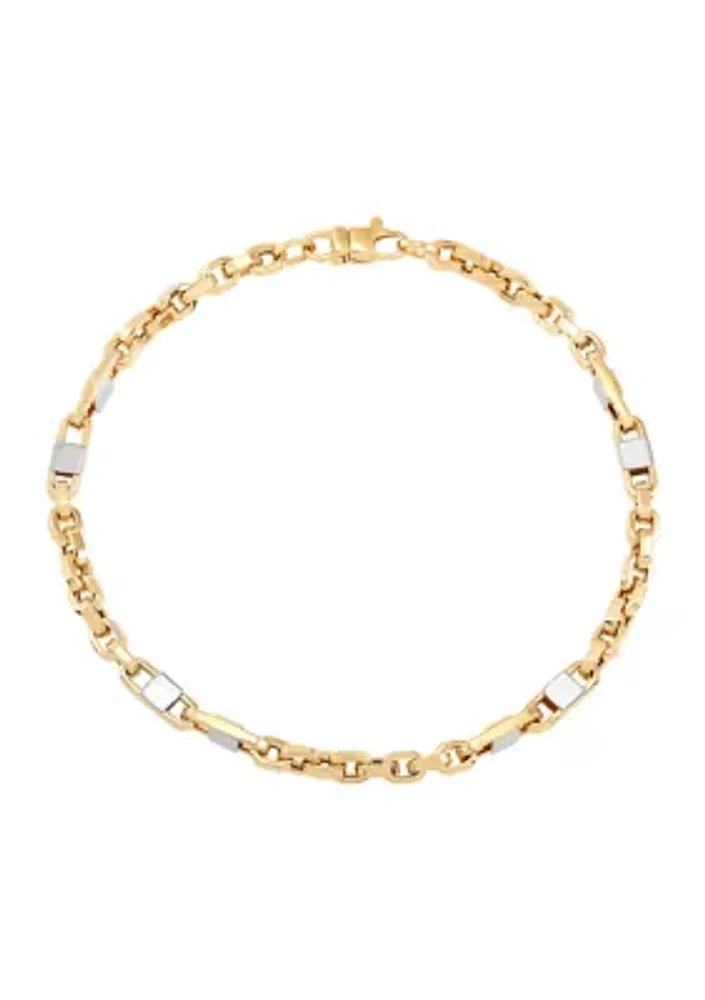 Hollow Alternate Oval and Marina Links Bracelet in 10K Yellow Gold