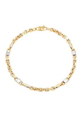 Hollow Alternate Oval and Marina Links Bracelet in 10K Yellow Gold