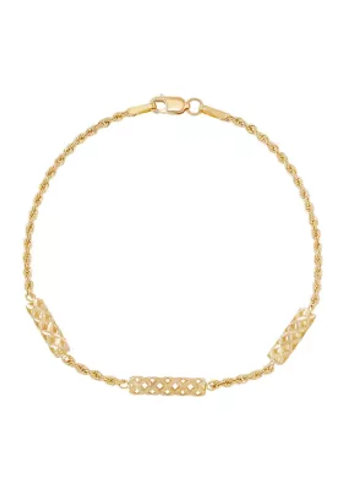 Triple Texture Bars Station Bracelet in 10K Yellow Gold