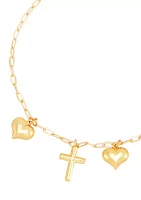 Dangle Heart and Cross Bracelet in 10K Yellow Gold