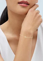 Beads Station Rope Chain with Center Cross Bracelet in 10K Yellow Gold