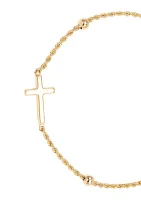 Beads Station Rope Chain with Center Cross Bracelet in 10K Yellow Gold