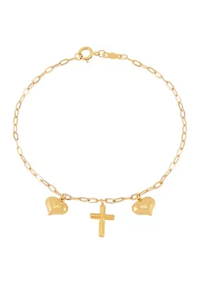 Heart and Cross Bracelet in 10K Yellow Gold