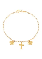 Heart and Cross Bracelet in 10K Yellow Gold