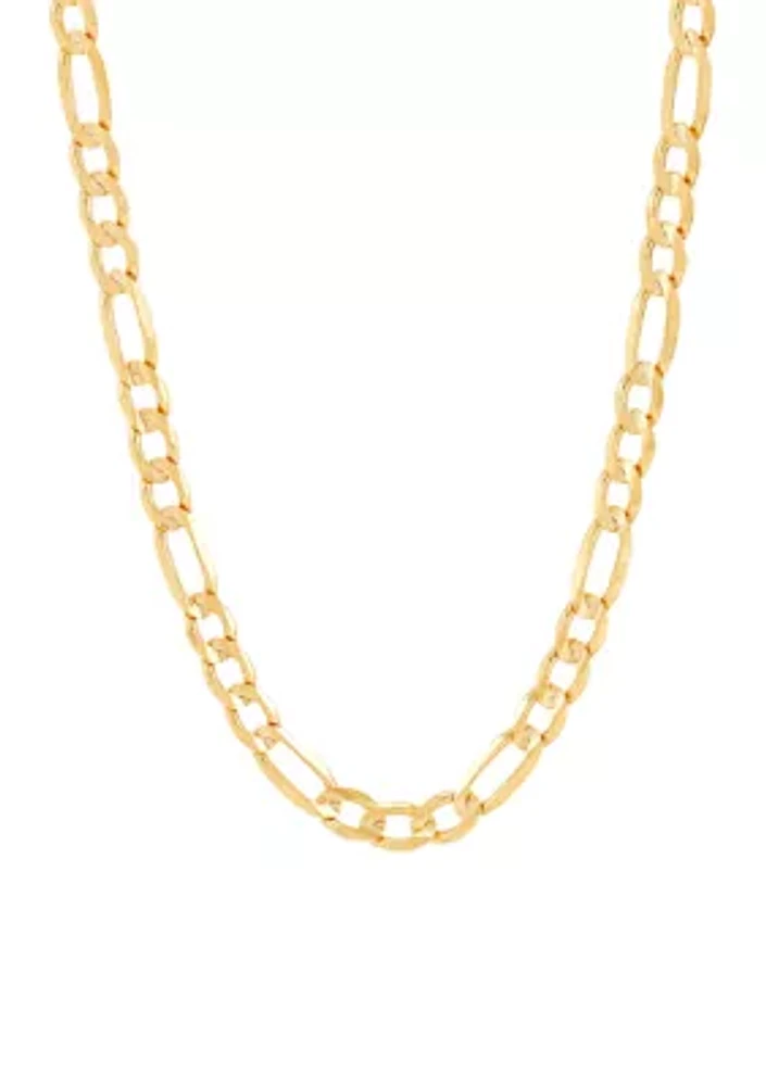 Figaro Concave Basic Chain Necklace in 10K Yellow Gold