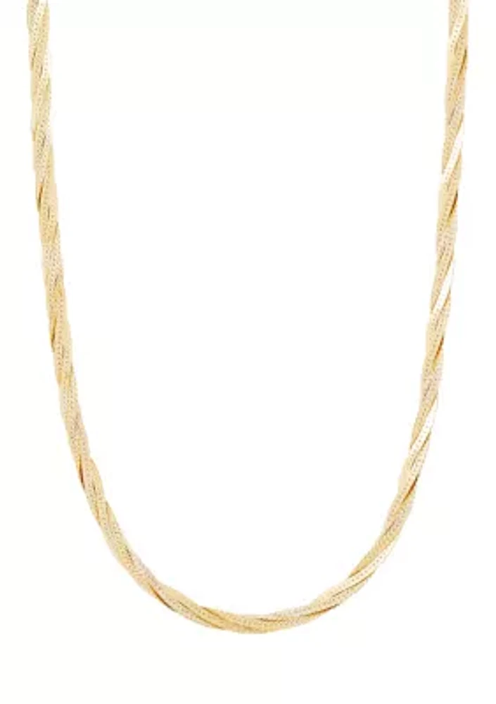 2.7 mm Solid Textured Braided Herringbone Chain Necklace in 10K Yellow Gold