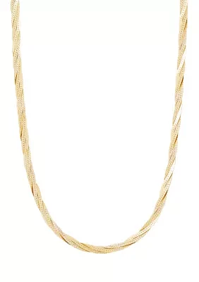 2.7 mm Solid Textured Braided Herringbone Chain Necklace in 10K Yellow Gold