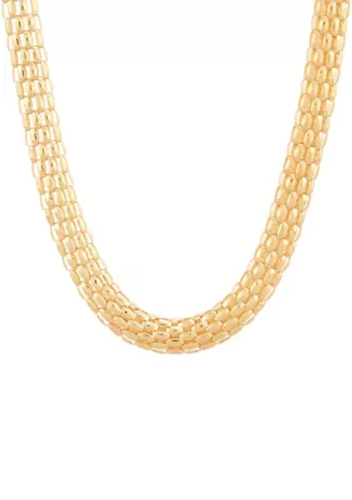 Hollow Oval Popcorn Chain Necklace in 10K Yellow Gold