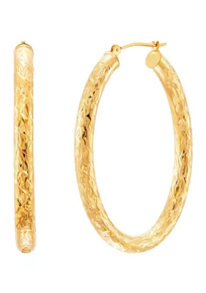 Oval Crystal Cut Tube Hoop Earrings in 10K Yellow Gold