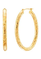 Oval Crystal Cut Tube Hoop Earrings in 10K Yellow Gold