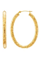 Oval Crystal Cut Tube Hoop Earrings in 10K Yellow Gold