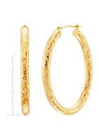 Oval Crystal Cut Tube Hoop Earrings in 10K Yellow Gold