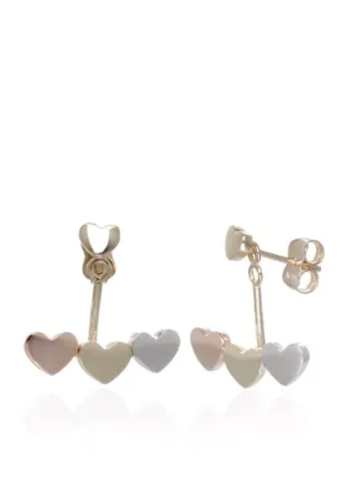 Stud and Drop Earrings in 10k Tri-Color Gold