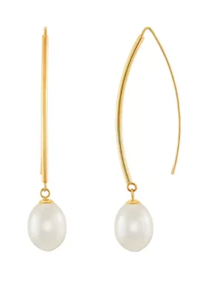 Freshwater Pearl Hook Earrings in 10k Yellow Gold