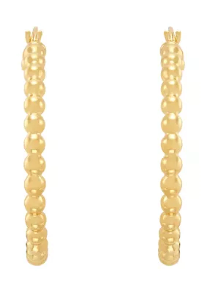 3x31 Millimeter Beaded Hoop Earrings in 10K Yellow Gold