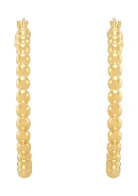 3x31 Millimeter Beaded Hoop Earrings in 10K Yellow Gold