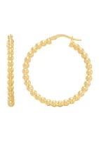 3x31 Millimeter Beaded Hoop Earrings in 10K Yellow Gold